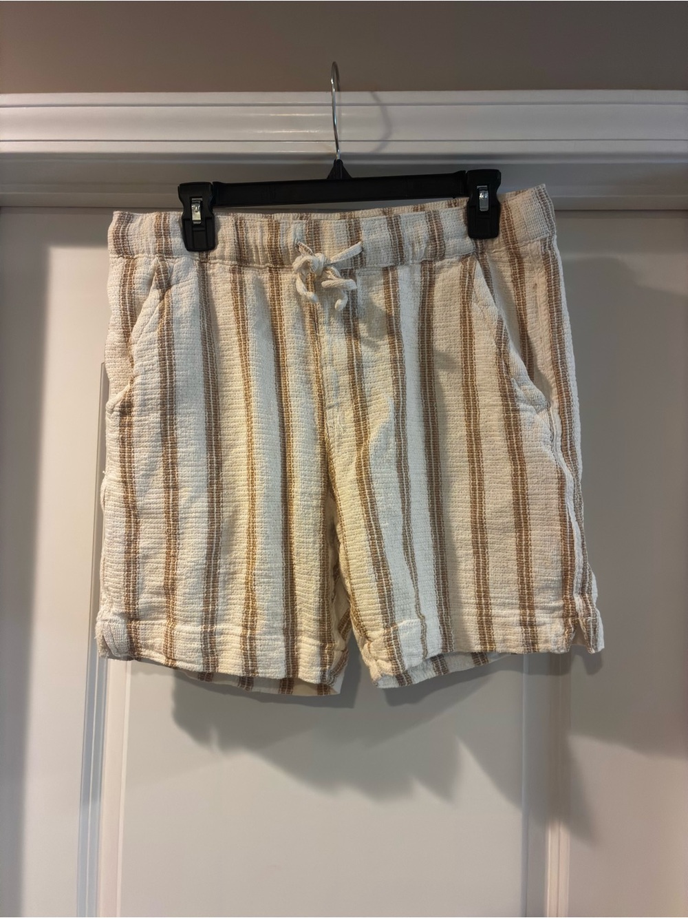 Plugg Cream & Tan Striped Drawstring Athletic Shorts